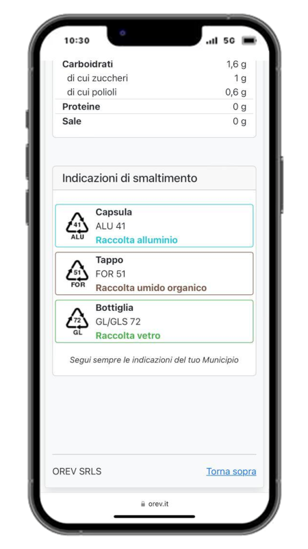 E-Label: informazioni di smaltimento